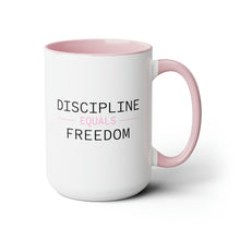 Load image into Gallery viewer, Health Coach Muscle Heart Barbell discipline equals freedom Two-Tone Coffee Mugs, 15oz
