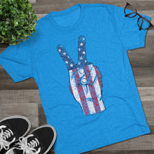 Load image into Gallery viewer, Independence Day USA Peace Fingers Unisex Tri-Blend Crew Tee
