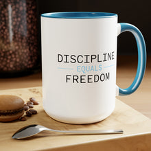 Load image into Gallery viewer, Health Coach Muscle Heart Barbell discipline equals freedom Two-Tone Coffee Mugs, 15oz
