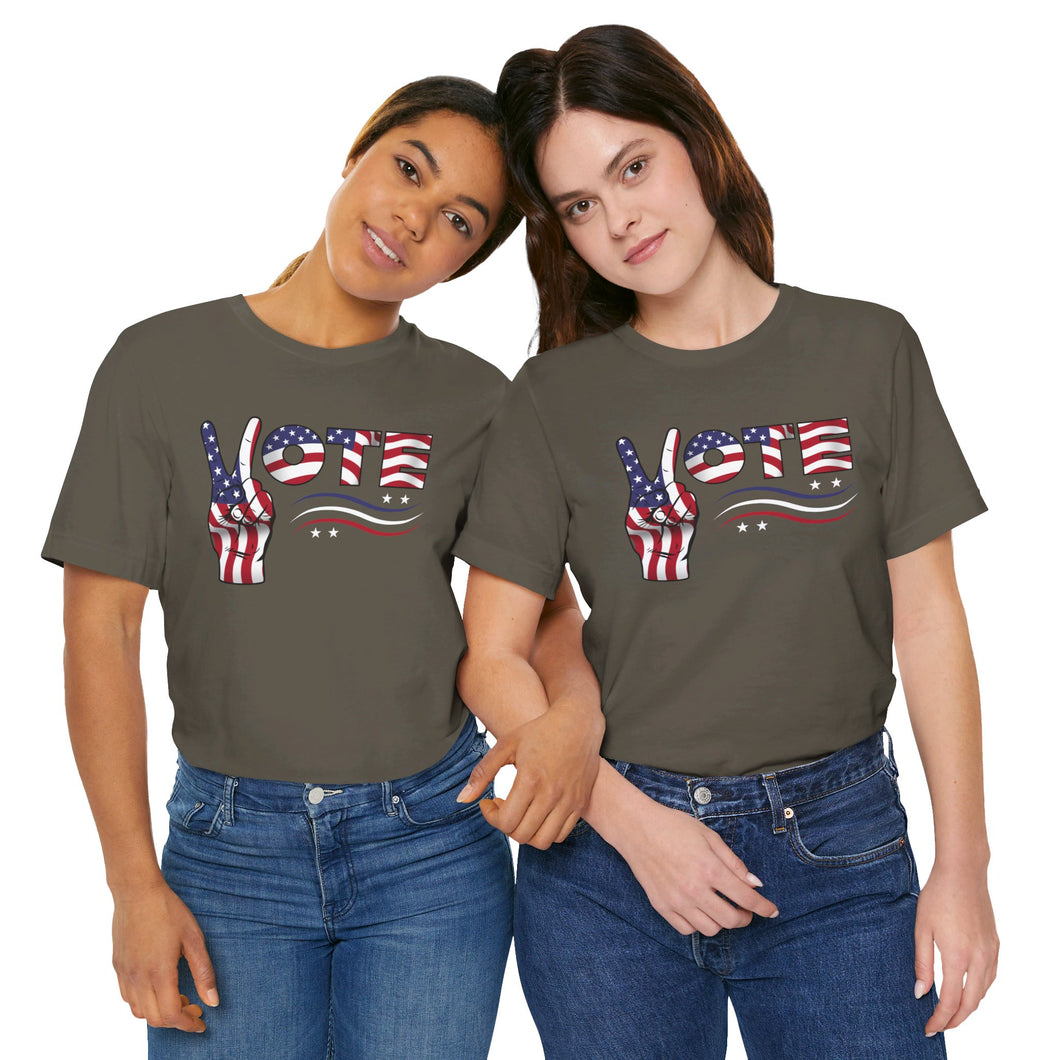 VOTE Peace Fingers American Flag Unisex Jersey Short Sleeve Tee