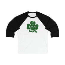 Load image into Gallery viewer, Kiss Me I’m Feeling Lucky St Patrick’s Day Unisex 3\4 Sleeve Baseball Tee
