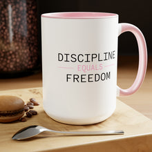 Load image into Gallery viewer, Health Coach Muscle Heart Barbell discipline equals freedom Two-Tone Coffee Mugs, 15oz
