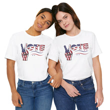 Load image into Gallery viewer, VOTE Peace Fingers American Flag Unisex Jersey Short Sleeve Tee
