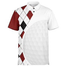 Load image into Gallery viewer, Golf Ball Argyle Black White &amp; Red Polo Shirt - AOP
