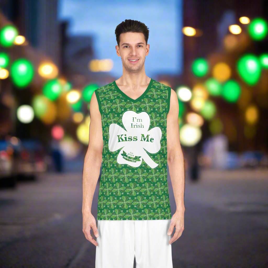 Kiss Me I’m Irish Feeling Lucky St Patrick’s Day Basketball Jersey (AOP)