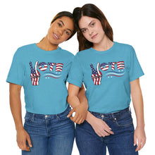 Load image into Gallery viewer, VOTE Peace Fingers American Flag Unisex Jersey Short Sleeve Tee
