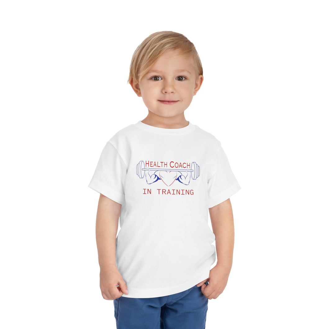 Health Coach in Training muscle barbell heart Toddler Short Sleeve Tee