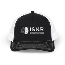 Load image into Gallery viewer, ISNR Snapback Trucker Cap - Black &amp; White Embroidered Hat
