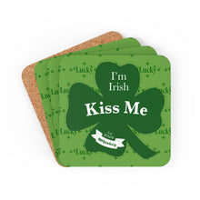 Load image into Gallery viewer, Kiss Me Im Irish Lucky St Pattys Corkwood Coaster Set
