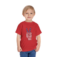 Load image into Gallery viewer, Independence Day 4th of July Peace Fingers Toddler Short Sleeve Tee
