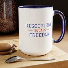 Load image into Gallery viewer, Health Coach Muscle Heart Barbell discipline equals freedom Two-Tone Coffee Mugs, 15oz
