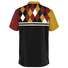 Load image into Gallery viewer, Golf Argyle Gold Red &amp; Black Polo Shirt - AOP
