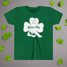 Load image into Gallery viewer, Kiss Me I’m Irish St Patrick’s Day Youth Short Sleeve Tee
