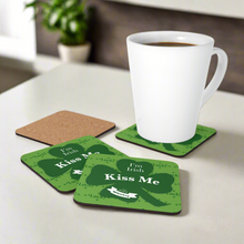 Load image into Gallery viewer, Kiss Me Im Irish Lucky St Pattys Corkwood Coaster Set
