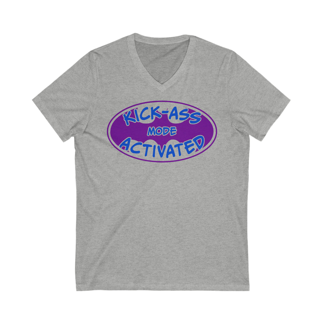 Kick Ass Mode Activated F Cancer Unisex Jersey Short Sleeve V-Neck Tee