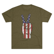 Load image into Gallery viewer, Independence Day USA Peace Fingers Unisex Tri-Blend Crew Tee
