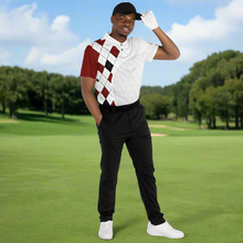 Load image into Gallery viewer, Golf Ball Argyle Black White &amp; Red Polo Shirt - AOP
