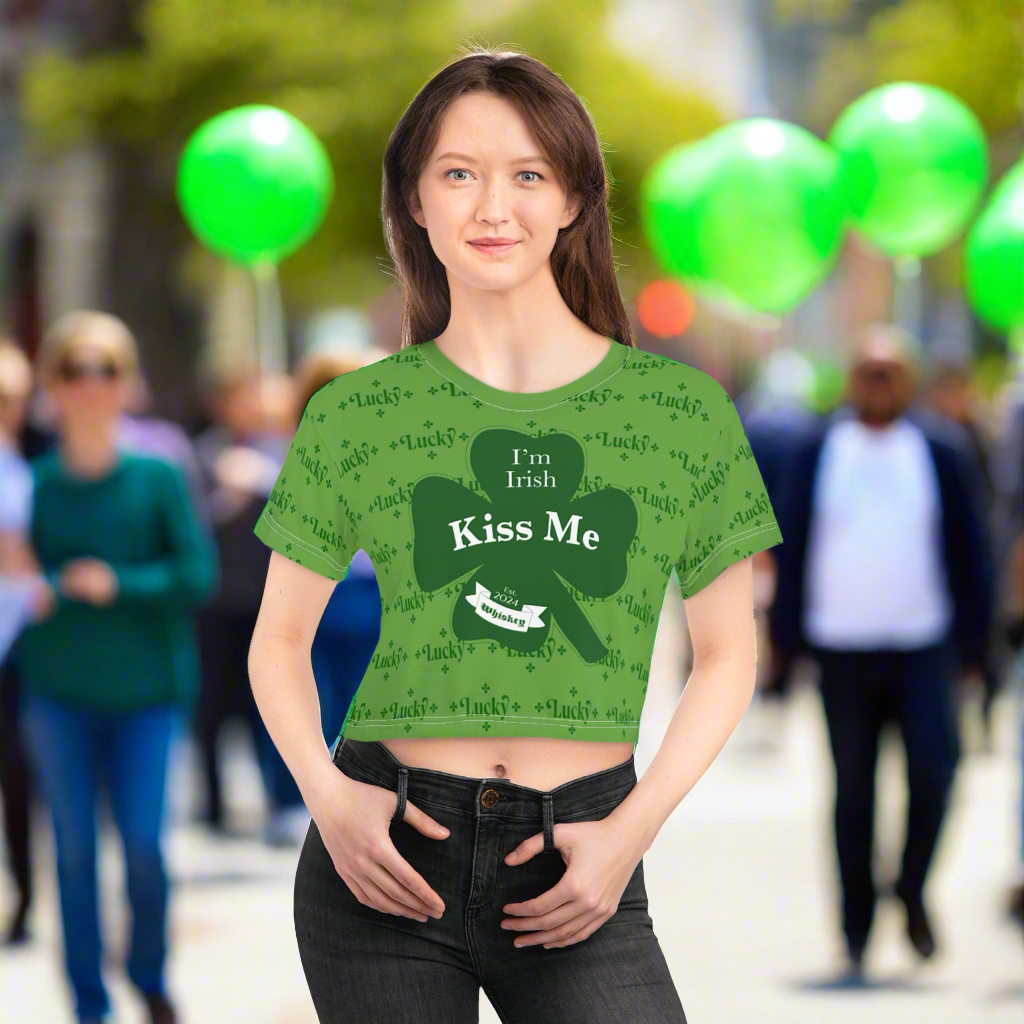 Kiss Me Im Irish Lucky Green Crop Tee