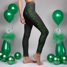 Load image into Gallery viewer, St Pattys Day Feeling Lucky Women&#39;s Cut &amp; Sew Casual Black Leggings
