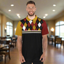 Load image into Gallery viewer, Golf Argyle Gold Red &amp; Black Polo Shirt - AOP
