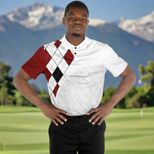 Load image into Gallery viewer, Golf Ball Argyle Black White &amp; Red Polo Shirt - AOP
