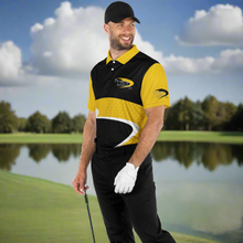 Load image into Gallery viewer, Bogey Brothers Black Gold &amp; White Polo Shirt - AOP
