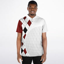 Load image into Gallery viewer, Golf Ball Argyle Black White &amp; Red Polo Shirt - AOP
