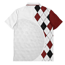 Load image into Gallery viewer, Golf Ball Argyle Black White &amp; Red Polo Shirt - AOP
