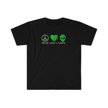 Load image into Gallery viewer, Peace Love and Aliens Unisex Softstyle T-Shirt
