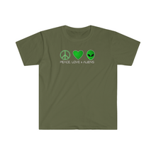 Load image into Gallery viewer, Peace Love and Aliens Unisex Softstyle T-Shirt
