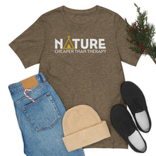 Load image into Gallery viewer, Nature Cheaper Than Therapy Motivational Soft Unisex Jersey Short Sleeve Tee
