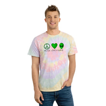 Load image into Gallery viewer, Peace Love and Aliens Tie-Dye Tee, Spiral

