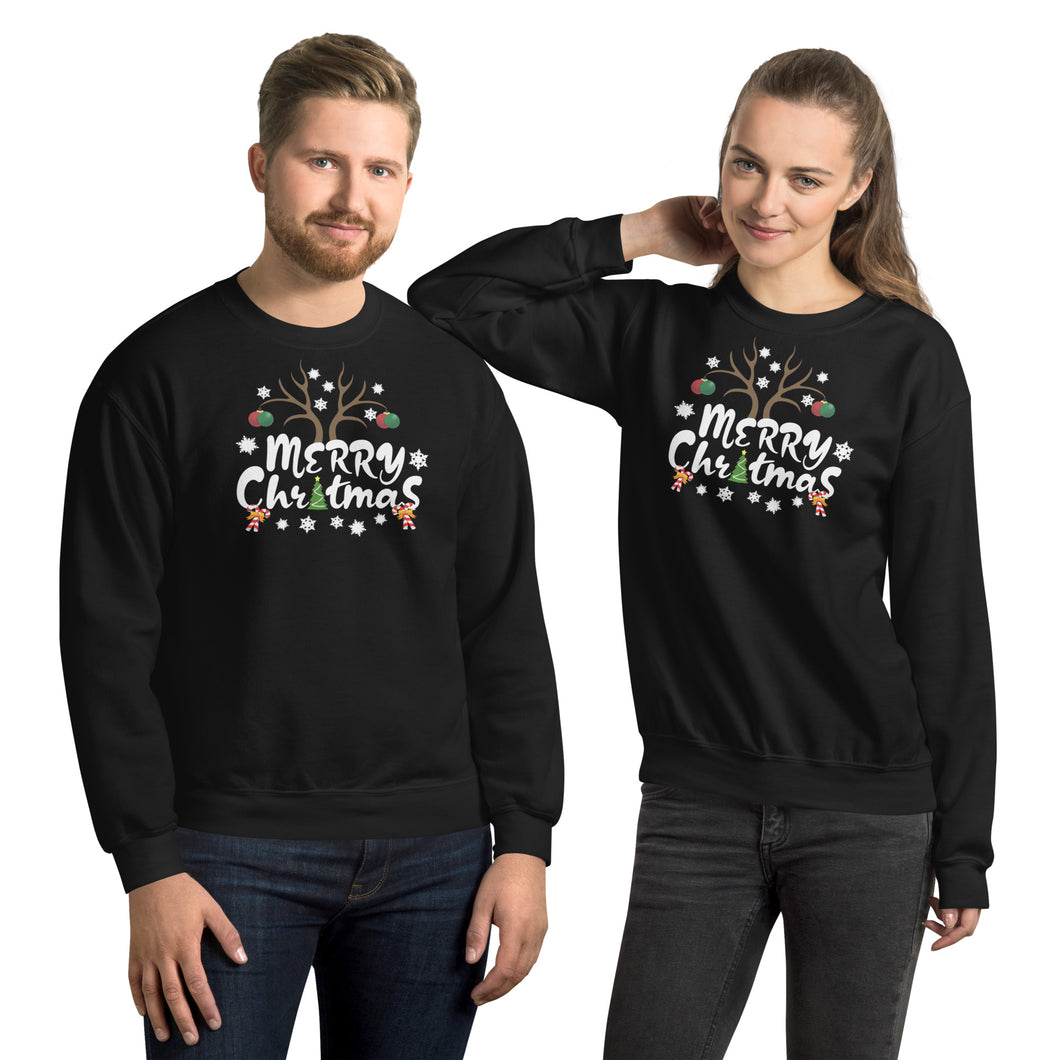 Merry Christmas Antlers Candy Cane Snowflake Unisex Sweatshirt